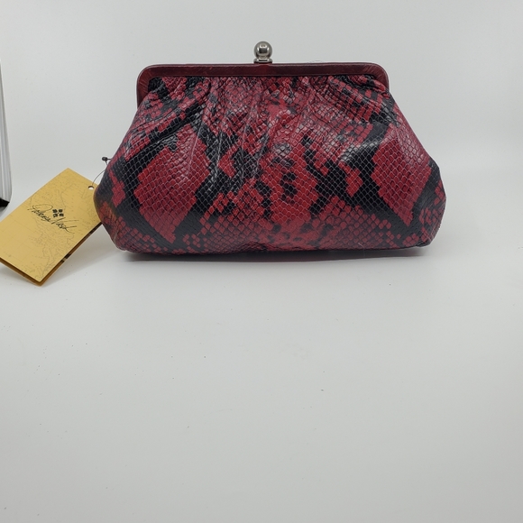 Patricia Nash Berry Red and Black Frame Italian Python Bag with Silver Chain - Picture 4 of 12
